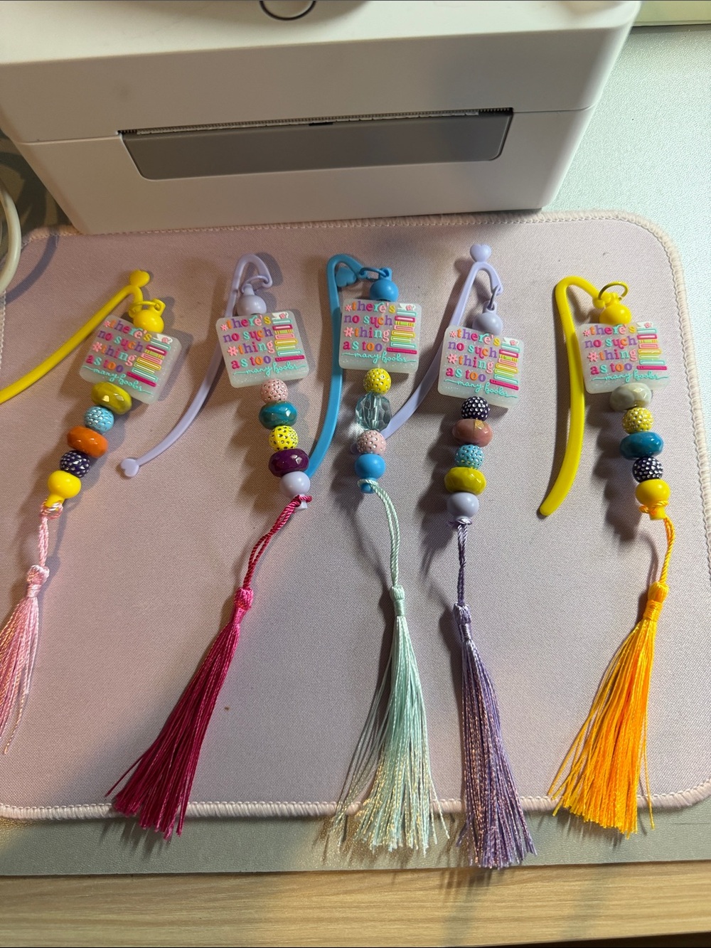 Handmade There’s no such thing as too many books Bookmark Charm -with tassel